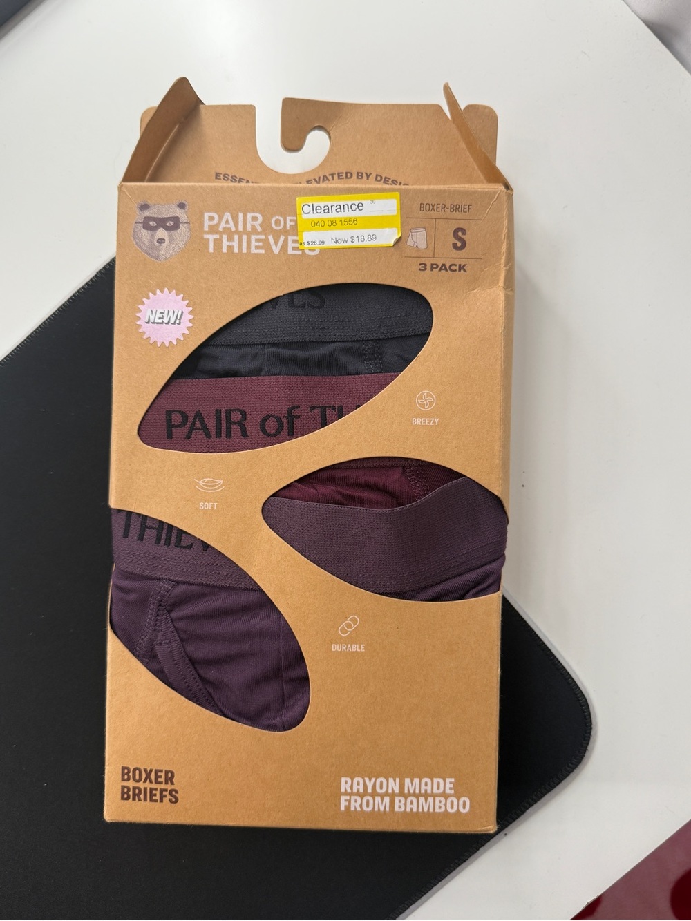 Pair of Thieves Mens 3 Pack Boxer Briefs Brown Bamboo Blend Casual Size Small